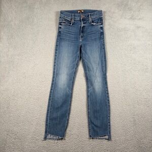 MOTHER The‎ Mid Rise Dazzler Ankle Step Fray Jeans Walking on Coals 26 Med Wash